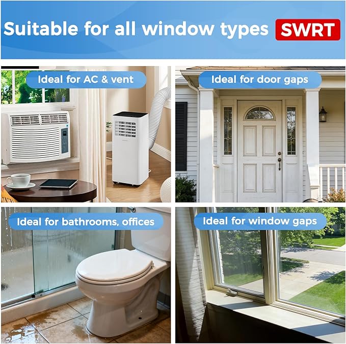 SWRT White Window Weather Sealing Tape, 2 in X 90 FT Summer Window Insulation, Air Conditioner and AC Seal, Self Adhesive Residue Free, Blocks Hot Air, Dust and Insects for Doors and Windows
