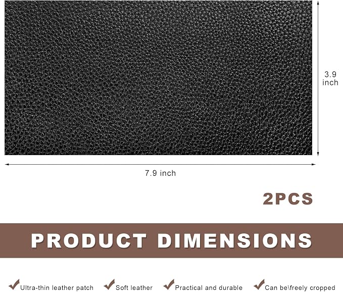 2 PCS Leather Repair Patch Tape, 4 x 8 Inch Self-Adhesive PU Vinyl Repair Kit Cuttable Patches, Portable Super-Thin Leather Patch Tape for Repairing Car Seats Sofas Chairs (Black)