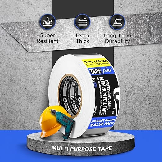 TapePlus Aluminum Foil Tape - HVAC & Ductwork Sealing with HVAC Tape - Metal Ductwork Insulation & Moisture Protection - Heat-Resistant Performance to 250°F - 2 in x 70 yd, Pack of 1, Silver