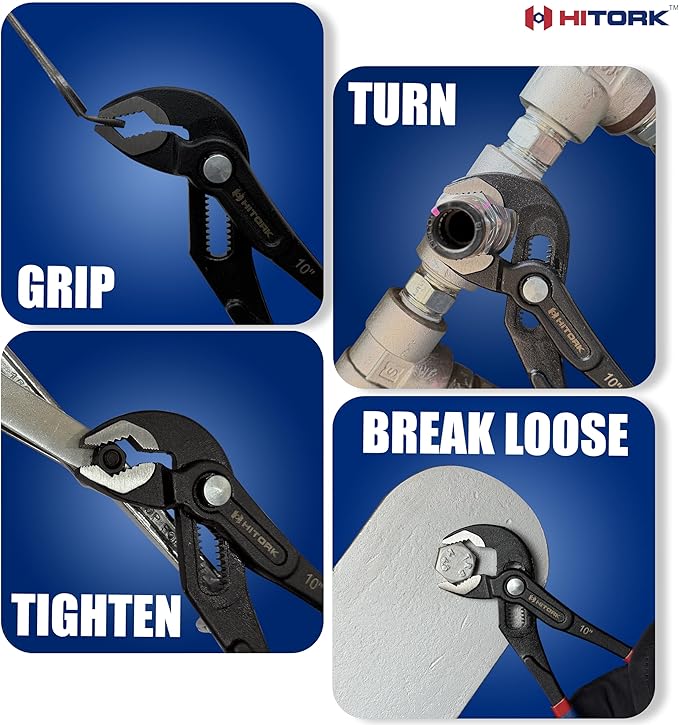HITORK 2 Piece Groove Joint Pliers Set, 7" & 10" Quick Release Adjustable Water Pump Pliers, CR-V, Hardened Steel V Jaw Grip, Non-Slip Dual Dip Handles for Plumbing, Automotive & Industrial Repair