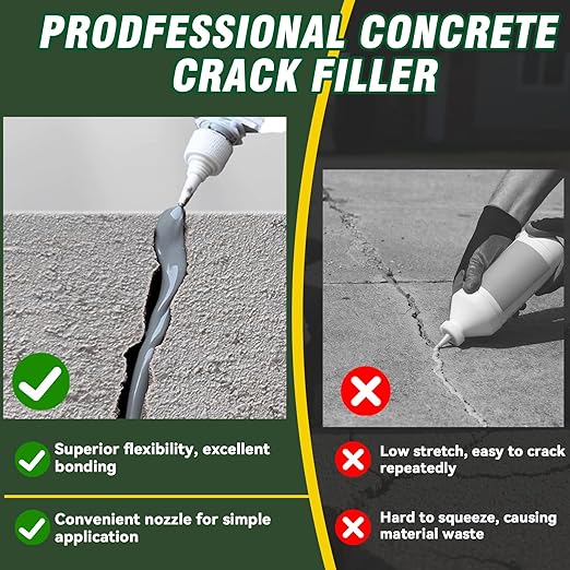 Concrete Crack Filler, Premium Cement Crack Filler, Self Leveling Crack Sealant, Waterproof, High Elasticity Caulking Glue for Driveway, Sidewalk, Patio, Outdoor Concrete Joint Repair