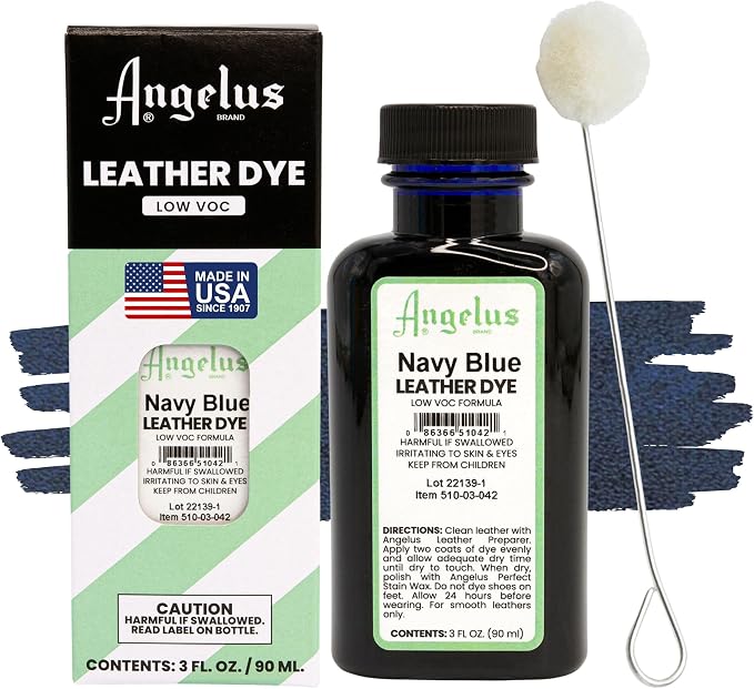Angelus Leather Dye - Flexible Leather Dye for Shoes, Boots, Bags, Crafts, Furniture, & More 3oz, Dauber Included (Navy Blue)