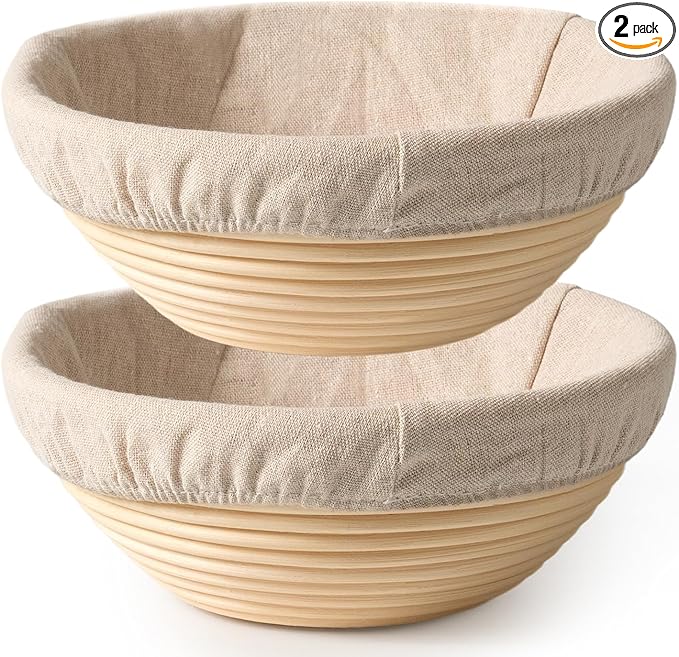 2 Pack Banneton Bread Proofing Baskets for Sourdough, 9 Inch Round Natural Rattan Proofing Basket for Dough Rising, Bread Proofing Bowl Sourdough Bread Baking Supplies for Home Bakers