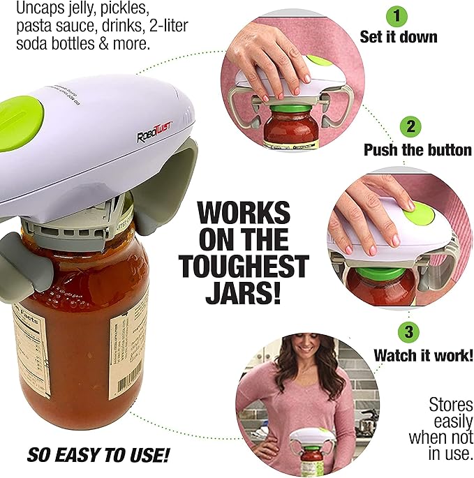 Robotwist Automatic Jar Opener,Deluxe Model with Improved Torque,Robo Twist Kitchen Gadgets for Home,Electric Handsfree Easy Jar Opener – Works on All-Jar Sizes,As Seen on TV,(Pack of 6)