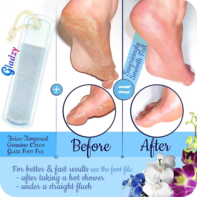GLADZY Glass Nail File Set - Czech Crystal Manicure Tools for Natural Nails, Glass Foot File Callus Remover, Professional Manicure & Pedicure Foot Spa Kit for Fingernails & Toenails, Made in EU