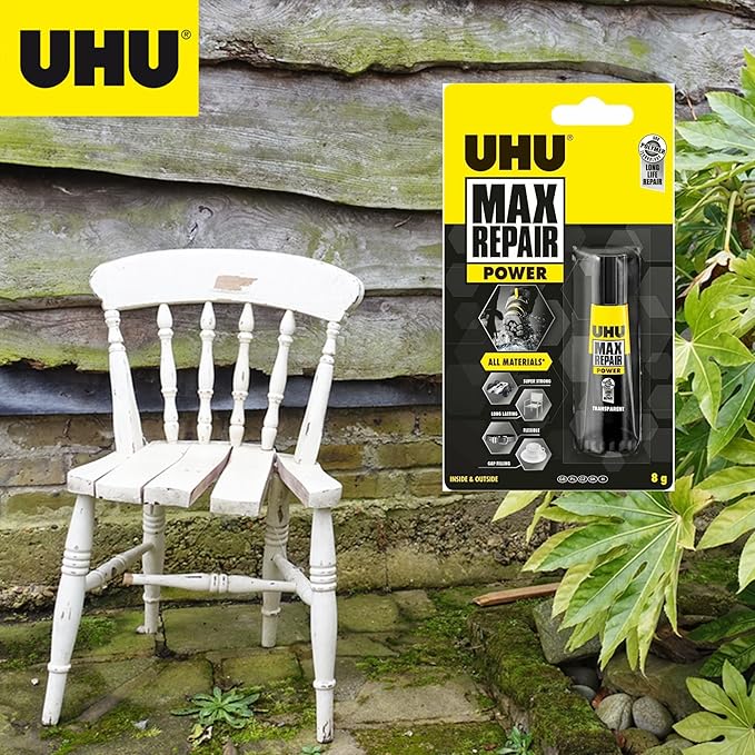 UHU Max Repair Power Adhesive (0.28 oz): Clear Strong Flexible Glue for Indoor & Outdoor Repairs, Heavy Duty All-Purpose Adhesive, Waterproof, Dishwasher-Safe, Gap Filling, Temperature & UV Resistant