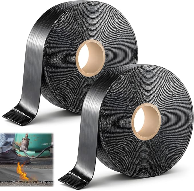 Fabbay 2 Rolls 1.97 Inch Asphalt Crack Filler Tape Asphalt Tape for Driveway Repair Joint and Crack Sealer for Tarmac Parking Lot Roof Cement Road, 50 Feet Each Roll, 3 mm Thick