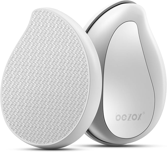 BEZOX Glass Pumice Stone, Foot File Callus Remover for Feet, Professional Foot Scrubber for Dead Skin & Cracked Heels – Premium Pedicure Tools with Anti-Slip Handle and Protective Cover - White