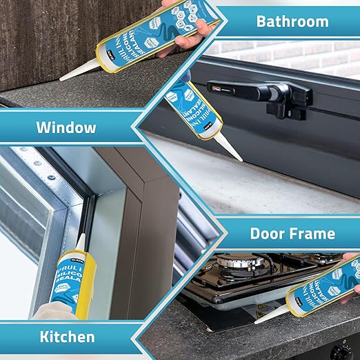 PAULINN 4 Pack Black Silicone Caulk Waterproof 100% Silicone Caulk for Kitchen & Bathroom