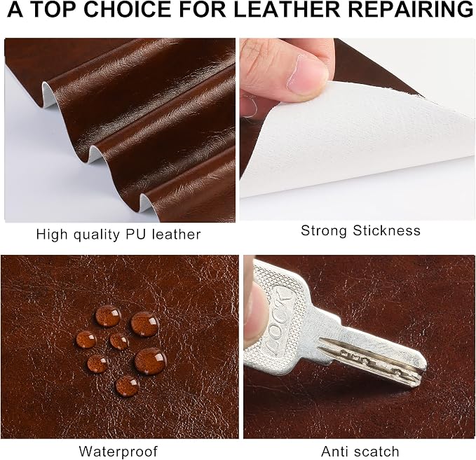 YAFLC Leather Repair Patch for Furniture, 4" x 63" Self Adhesive Leather Repair Kit Vinyl Repair Tape for Car Seat Sofa Jackets Couches Chair Glossy Chestnut