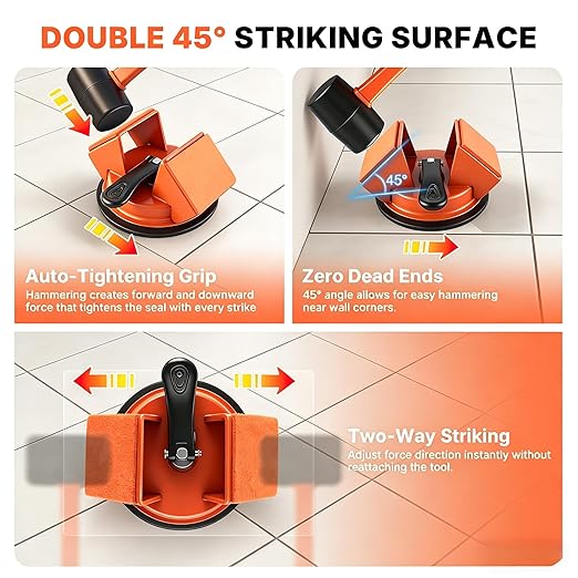 Heavy Duty Floor Gap Repair Tool, 45° Striking Surface Iron Laminate/Vinyl Floor Gap Fixer with Enhanced Suction Cup, Slot Cutter and 5Pcs Sticky Pads, Professional Flooring Gap Closing Tool