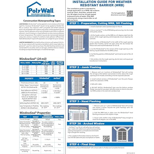POLYGUARD WindowSeal Window and Door Flashing Tape, 6 in x 100 ft Roll, 20 mil Thick, Self-Sealing & Self-Adhering Waterproof Barrier, Pack of 3