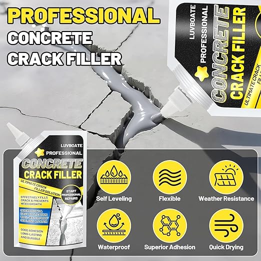Concrete Crack Filler, High Elasticity Self Leveling Cement Crack Filler, Slab Concrete Waterproof Repair Sealant for Driveway, Walkway, Patio, Joint, Indoor and Outdoor - Grey (9LB)