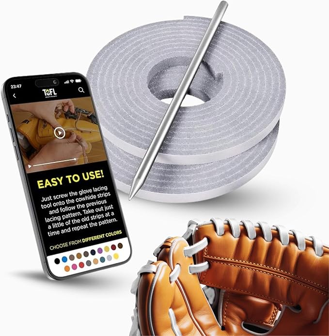 TOFL Softball and Baseball Glove Lace Kit | Mitt Lace Glove Repair Lacing Kit | 2 Leather Laces with Lacing Needle for Catchers Glove