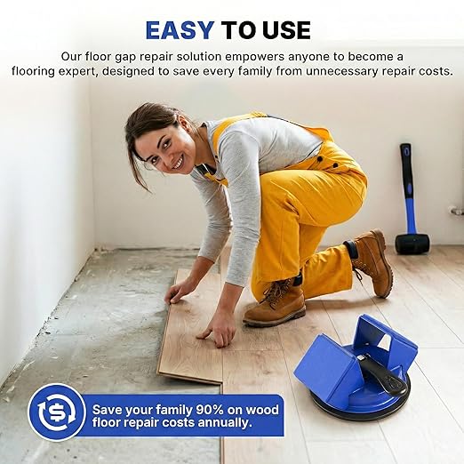 Floor Gap Fixer Tool Heavy Duty 45°Striking Surface Floor Gap Repair Tool Made of Iron & Enhanced Suction Cup with Slot Cutter and 5pcs Sticky Pads for Fixer Laminate/Vinyl Flooring Tools