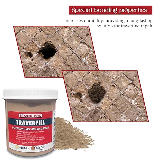 StonePro Traverfill - Travertine Repair - Fills Smalls pits, Holes & voids in Travertine & Limestone (Light 3 lb)