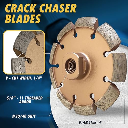 4" Crack Chaser Blade for Cured Concrete, Asphalt Repair or Joint Widen, 0.25" Width, 5/8"-11 Arbor