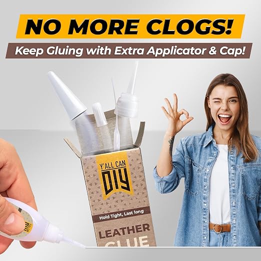Y'allCanDiy Super Glue for Leather 4 Pk x .7 Oz. (20g)- Leather Glue - Adhesive for Purses, Sofas and Furniture. Heavy Duty Waterproof Cyanoacrylate Based Adhesive for Leathercraft, Upholstery