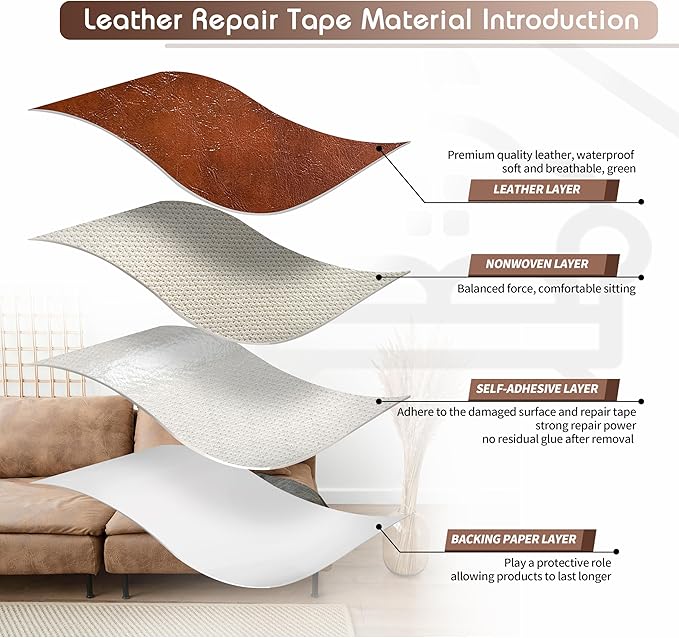 KING MOUNTAIN Leather Repair Patch, 16 x 60 Inches Self-Adhesive Repair Tape for Damaged Furniture, Sofa Seating, Car Seats, Goods (Brown)