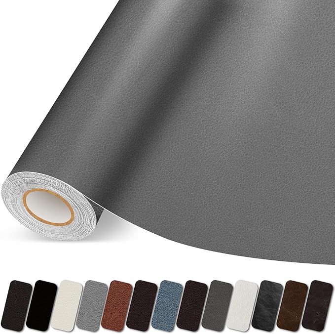 Leather Repair Patch, 17X158 Inch Self Adhesive Leather Repair Tape, Large Vinyl Patch Kit for Couches, Sofa, Furniture, Car Seats, Office Chairs, Cabinets, Handbags（Grey, 17X158 Inch）