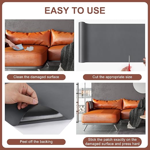 Leather Repair Patch,3.5X60 Inch Leather Repair Tape,Large Self Adhesive Leather Patches for Furniture, Couches,Car Seat,Chair(3.5X60 inch,Grey)