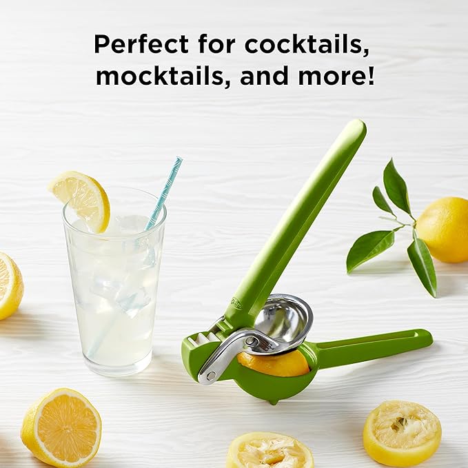 Chef'n FreshForce Lemon Squeezer Citrus Juicer, Manual Hand Press with Dual-Gear Power for Maximum Juice Extraction, Durable, Lime Green