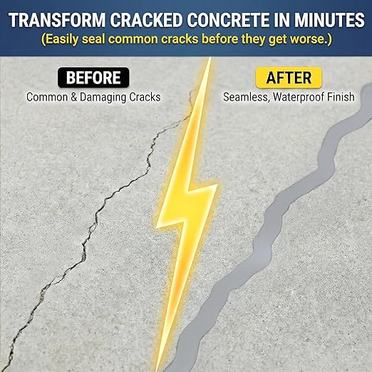 YKF Concrete Crack Filler 4-Pack (4.4 lbs) - Self-Leveling Liquid Cement Sealant for Driveways & Garage Floors - Waterproof, High Elasticity Bulk Repair Kit - Gray