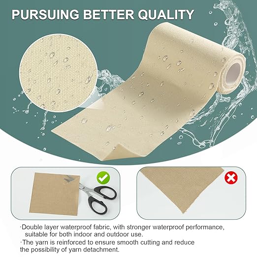 Linen Canvas Repair Tape, 4×63 Inches Light Beige Waterproof Self-Adhesive Patch for Outdoor Gear,Durable Fabric Tape for Boat Covers,Couch,Tents, Sofas, Sun Shades, Awnings, Lounge Chairs