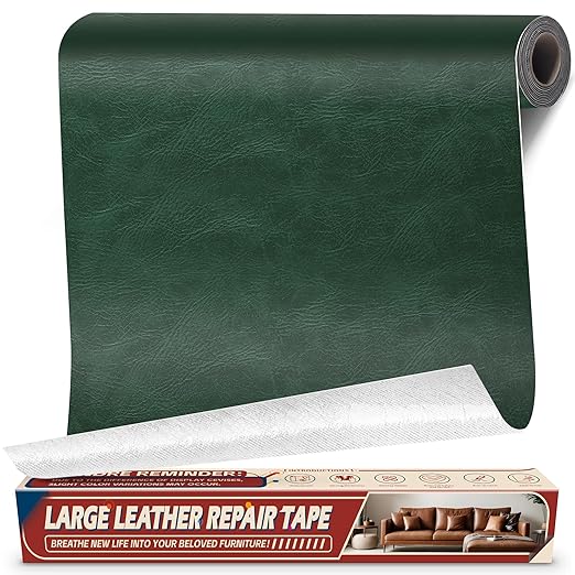 Leather Repair Tape Patch, 17" x 79" Self Adhesive Leather Patches for Furniture,Vinyl Repair Kit for Car Seat, Couch, Chairs, Boat Seat, Sofa Classic Green
