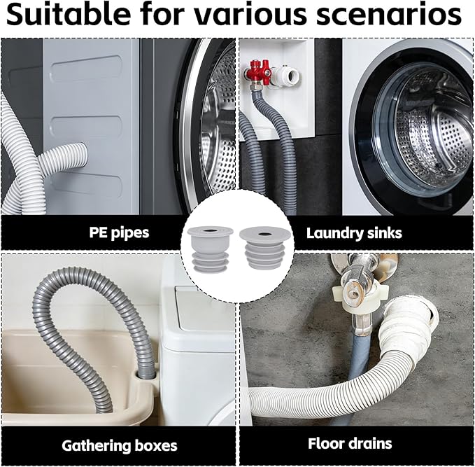 2pcs Washing Machine Drain Hose Seal, Silicone Washer Pipe Cover Plug Hose Adapter Sewer Drain Seal for Kitchen Sink Floor Pipe Bathroom Drainage Laundry Room