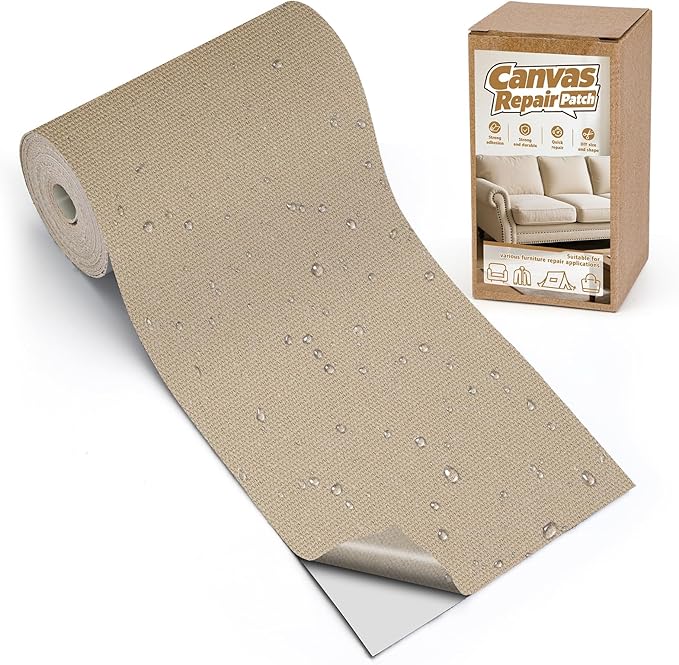 4 x 79in Canvas Repair Patch, Self-Adhesive Waterproof Canvas Fabric Repair Tape, Couch Patch Kit for Bag, Boat Cover, Awning, Sofa, Chair, Couch, Tent Repairing, Beige
