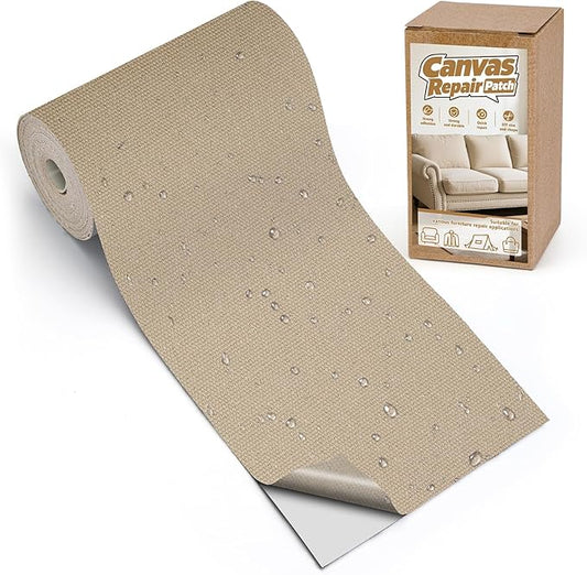 4 x 79in Canvas Repair Patch, Self-Adhesive Waterproof Canvas Fabric Repair Tape, Couch Patch Kit for Bag, Boat Cover, Awning, Sofa, Chair, Couch, Tent Repairing, Beige
