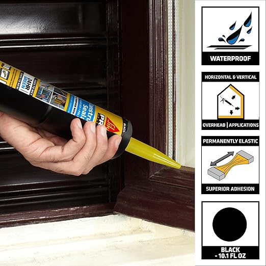 SIKA Sikaflex Construction Sealant - Black, Paintable Polyurethane, All-Purpose for Sealing Joints & Gaps, 10.1 fl. oz Cartridge - Weatherproof, Durable, Non-Corrosive