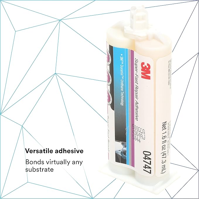 3M Super-Fast Repair Adhesive, 04747, Tranlucent Color,Two-Component, Semi-Rigid, Urethane Adhesive, 47.3 mL/1.6 fl oz Cartridge