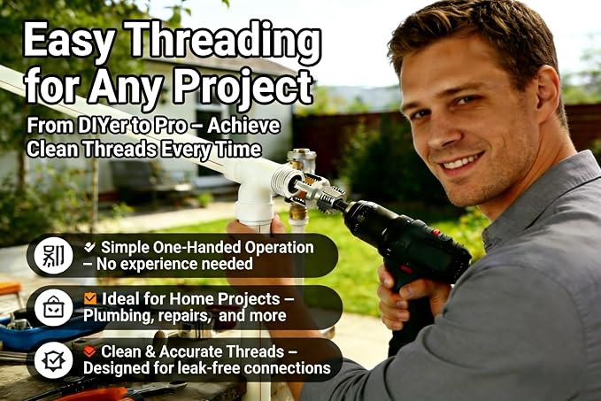 PVC Pipe Threader 2Pcs 1/2" 3/4" - Internal & External Threading Tool Set for Drill（Mix 1/2 + 3/4)
