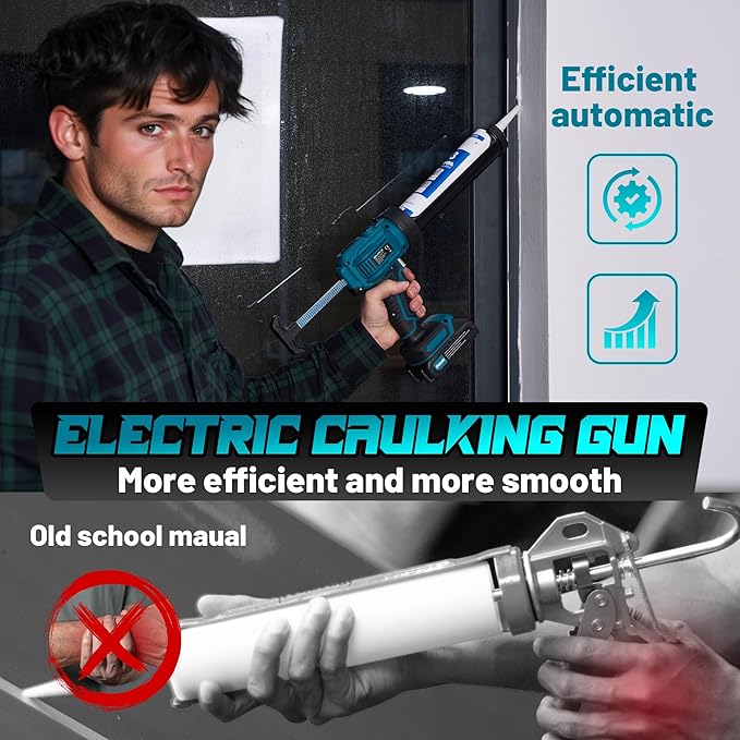 Electric Caulking Gun Compatible with Makita18V-21V Batteries, 4 Adjustable Speeds up to 190 mm/min, 450LM built-in LED Light, Dripless Caulking Gun Cordless for Filling, Sealing(Tool only)