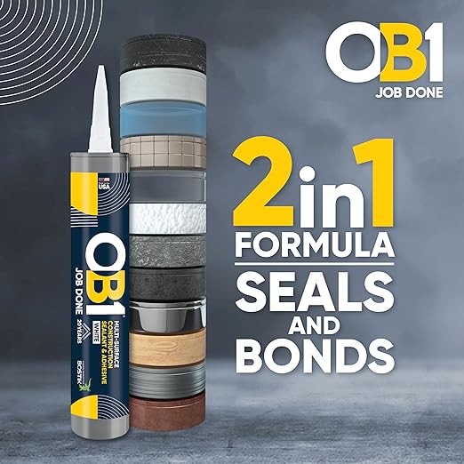 OB1 Universal Caulk Sealant & Adhesive White 10.1oz | Professional Grade Premium All-in-One Advanced Hybrid 2-in1 | Water Resistant Internal & External | Shrink Crack UV & Fade Resistant | 1 Cartridge