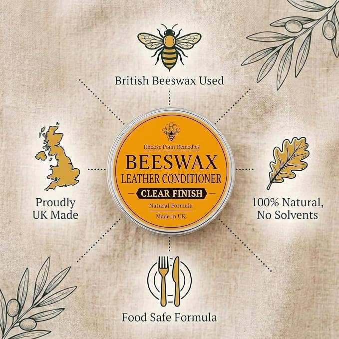 Premium Beeswax Leather Conditioner & Balm – Hand-Poured Natural Restorer for Boots, Bags, Jackets, Furniture, Car Seats & More – Cleans, Conditions & Protects – 1.0 Fl Oz