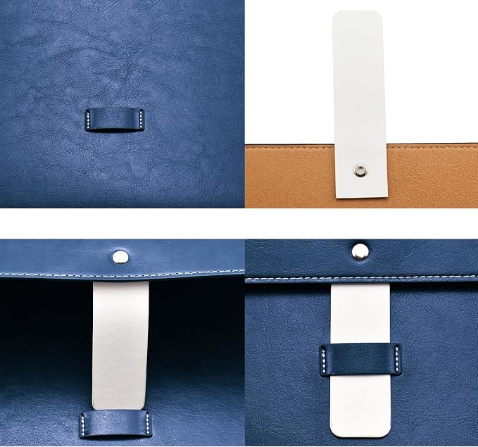 PU Leather A4 File Folder Large Document Holder Waterproof Envelope Folder Case with Handmade Closure (Blue)