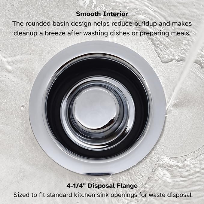 Westbrass D2089-26 4-1/4" Kitchen Sink Waste Disposal Drain Flange and Stopper, Polished Chrome