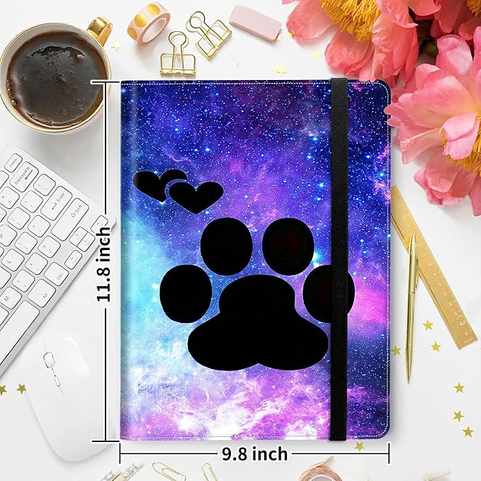 Padfolio Folder with Clipboard,Portfolios Organizer Clipboards with Storage Clipboard Writing Pad PU Leather Conference Document Organizer with Business Card Holder,Dog Paw Print