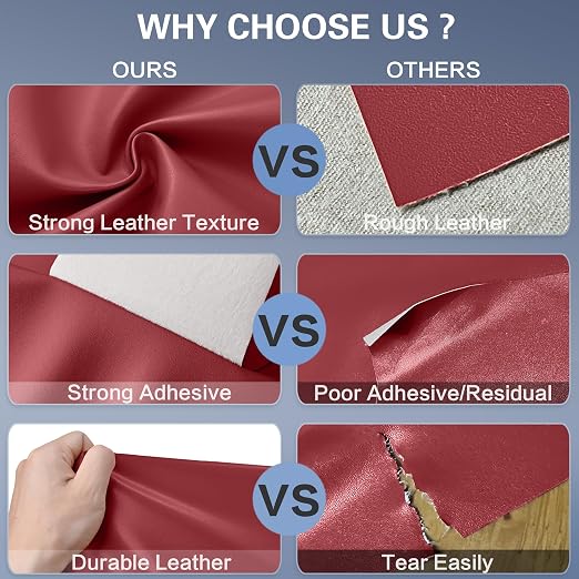 Self Adhesive Leather Repair Patch Kit, 31.4 in x 16 in Large Vinyl Leather Repair Tape for Furniture, Car Seat, Couch, Sofa, Chair Smooth Red