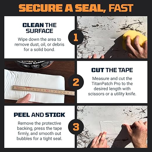 TITANPATCH PRO Waterproof Sealant Tape – White 4" x10' – Stops Leaks Fast & Stays Sealed for 15+ Years – Sticks to RVs, Roofs, Pools, Boats, Gutters – Built for Harsh Weather (-40°F to 190°F)