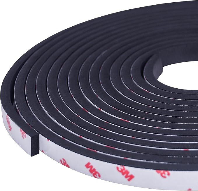 Neoprene Waterproof Rubber Foam 1/2” (w) x 1/4” (h) x 24 feet Long Weather Stripping Door Seal Insulation Shock-Absorbing 3M Self-Adhesive Tape for Door Frames, Windows – Black, 1 Continuous Roll