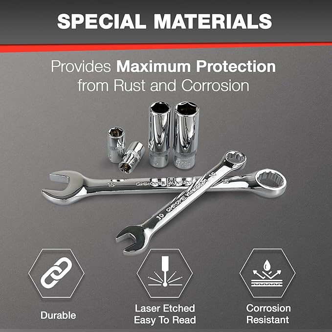 EACELIY 122Pcs 1/4" & 3/8” Drive Impact Socket Set, Ratchet Socket Wrench Set with Extention Bar, Adapter, Screw Bits,Drive Bit Holder, Spark Plug Socket,CR-V