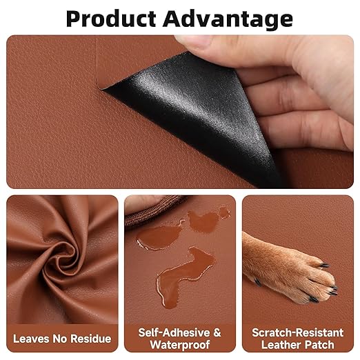 Leather Repair Tape, self-Adhesive Leather Repair Patch, for car seat Repair, Suitable for Sofas, Furniture, Seats, Strong Adhesive Leather Repair Tape (Brown, 15.7 x 78.7in)