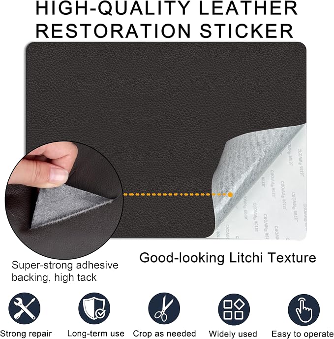 Self Adhesive Leather Repair Patch,8x12 inch Vinyl Repair Kit,Leather Repair Kit for Furniture,Car Seat,Couch,Office Chair,2 Pcs Coffee