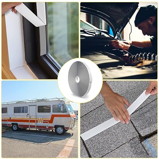 Oleitodh Butyl Seal Putty Tape Grey 1 Inch x 30 Feet(4 Pack),Leak Proof Butal Tape for RV Repair, Window, Boat Sealing, Glass and EDPM Rubber Roof Patching