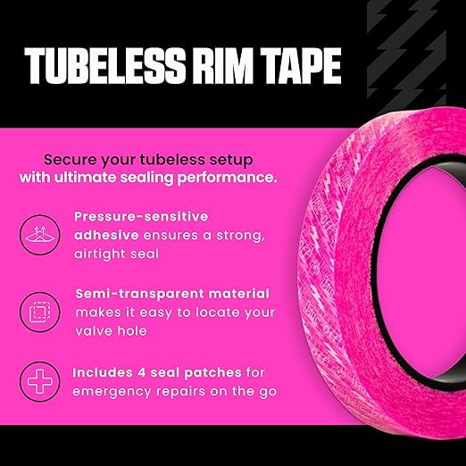 Muc-Off Tubeless Rim Tape, 25mm - Adhesive Bike Tire Liner, Tubeless Tape for MTB/Road/Gravel Bikes - Tubeless Kit Including 10m Roll of Bike Tape