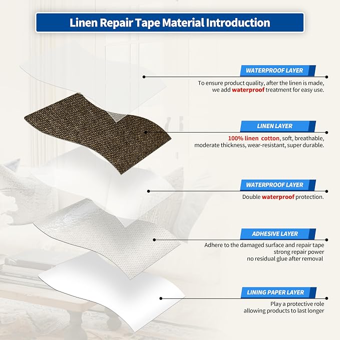 KING MOUNTAIN Linen Repair Patches, Self-Adhesive Fabric Patches, 4 X 63 inch Extra Size, Multi Color, Can be Used for Sofa Repair (Dark Brown2.0)